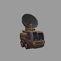 Military Utility Vehicle With Large Satellite Dish On Roof And Front Cabin Structure