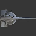 Vintage Dual Barrel Artillery Weapon with Metal Mounted Base and Dark Reflective Background