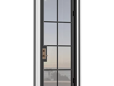 Sleek Modern Entry Door With Glass Grid Panels And Black Metal Frame 3d model