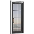 Sleek Modern Entry Door With Glass Grid Panels And Black Metal Frame