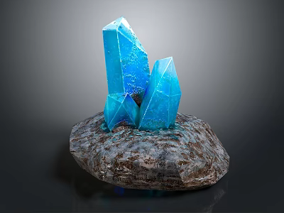 Vibrant Blue Crystal Cluster On Natural Rock Base With Geometric Formation 3d model