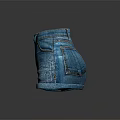 Blue Denim Shorts With Cuffed Hem Front Pockets And Button Closure 3d model