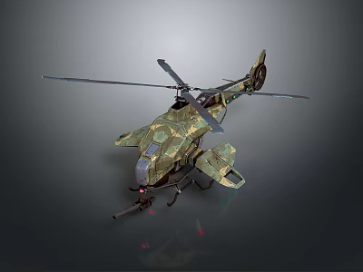 Military Helicopter Camouflage Exterior With Rotor Blades And Weapon Systems Design 3d model
