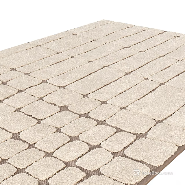 Beige Square Rug With Geometric Texture For Modern Living Room Home Decor 3d model 