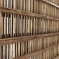 Natural Wood Partition Interior Design With Vertical Slats And Layered Structure