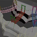 3D Canyon Terrain Model With Various Design Rope Bridges Wooden Planks Brown Green