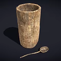 Rustic Wooden Cylindrical Cup With Small Spoon On Dark Background 3d model