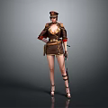 Female Game Movie Character In Military Style Uniform With Hat Weapon And High Heels