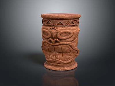 Unique Handcrafted Wooden Decorative Ornament Set With Totem Facial Carvings And Geometric Patterns 3d model