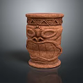 Unique Handcrafted Wooden Decorative Ornament Set With Totem Facial Carvings And Geometric Patterns