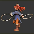 Game Movie Character 3D Model With Red Hair Horns Blue Outfit Orange Pants And Whip