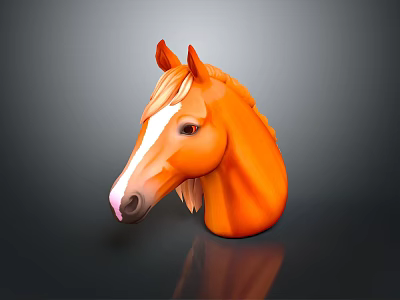 Orange Horse Head Sculpture 3D Model With Smooth Surface Against Dark Background 3d model