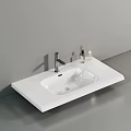 White Bathroom Wash Basin with Silver Faucet and Toiletries on Countertop