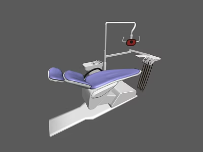 Professional Dental Treatment Chair Medical Equipment With Ergonomic Blue Seat Adjustable Light And Instrument Arm 3d model