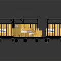 Multiple Yellow Boxes Stacked on Black Trolleys in Storage Facility View