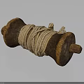 Vintage Wooden Reel Wound With Natural Rope And Rustic Textured Surface