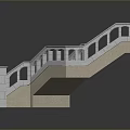 Curved Staircase Architectural Design With White Railings And Beige Steps