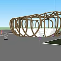 Artistic Modern Wooden Pergola With Curved Intertwined Structure In Outdoor Space