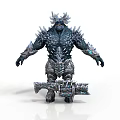 Fantasy Mythical Warrior With Crystal Spiked Armor Intricate Design Standing Pose