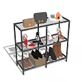 Modern Metal Frame Shoe Rack With Glass Shelves And Storage For High Heels Boots Handbags