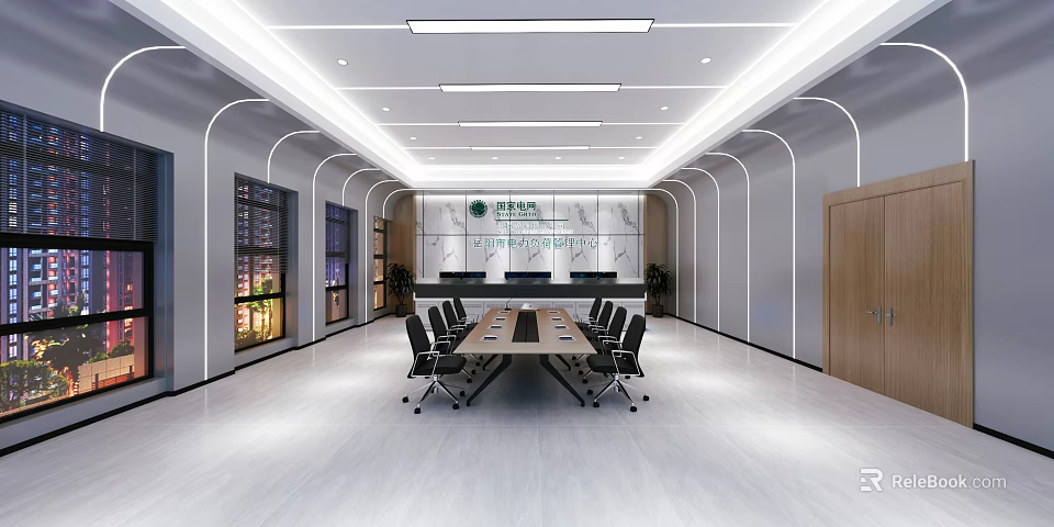 Modern Monitoring Room Interior With Multiple Monitor Screens And Control Consoles 3d model 