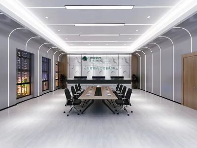 Modern Monitoring Room Interior With Multiple Monitor Screens And Control Consoles 3d model