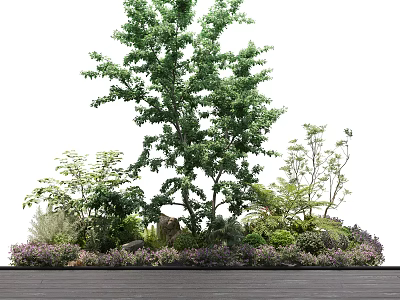 Lush Greenery With Tall Tree Surrounding Low Growing Flowers On Wooden Ground 3d model