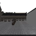 Ancient Chinese Architecture Traditional Stage With Opera Masks Performers Courtyard Tables Chairs And Classic Roof Design