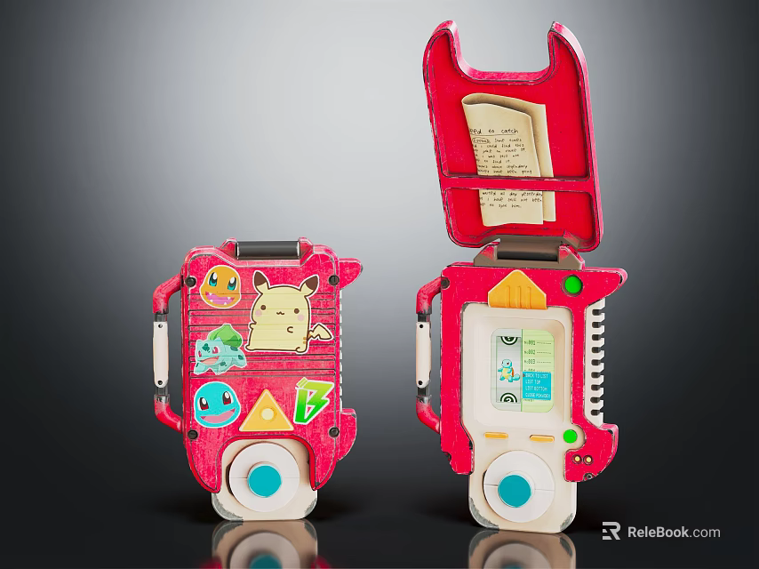 Red Entertainment Devices with Cartoon Characters and Kid Friendly Design Open Structure Screen and Buttons 3d model 