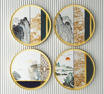 New Chinese Round Frame Painting Decorative Painting 3d model