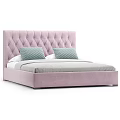 Modern Pink Tufted Upholstered Double Bed With Light Gray Bedding And Two Gray Decorative Pillows 3d model
