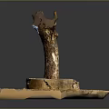 Natural Wooden Stone Decorative Sculpture with Stump Base and Textured Details
