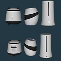 White Household Electrical Appliances With Modern Design Various Shapes And Black Accents