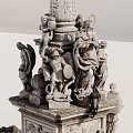 Elaborate Stone Sculpture Fountain with Multiple Figures and Decorative Pedestal Railing