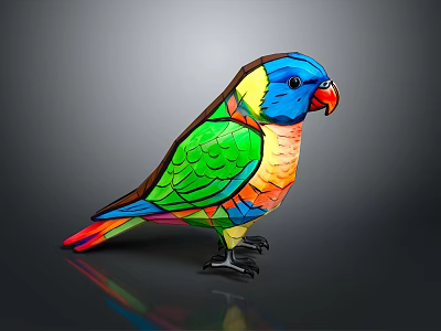 Colorful Parrot With Vibrant Feathers Blue Head Green Wings And Red Beak On Dark Background 3d model