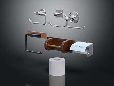 Bathroom Living Essentials With Metal Towel Racks Wooden Paper Holder And Toilet Roll 3d model
