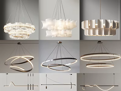 Modern Chandeliers With Various Designs Including Circular Curved Layered And White Metal Styles 3d model