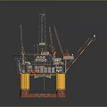 Offshore Oil Drilling Platform With Tall Rig Cranes And Yellow Pillars