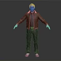 Standing 3D Human Character Model Wearing Brown Jacket Black Shirt Green Headwear