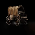 Vintage Carriage With Canopy Top Metal Frame And Wooden Wheels On Reflective Surface