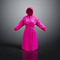 Stylish Pink Hooded Raincoat With Belted Waist Long Length And Waterproof Design