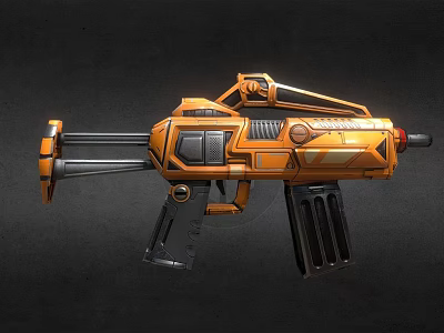 Futuristic Orange Machine Gun with Multiple Barrels Mechanical Parts and Modern Design 3d model