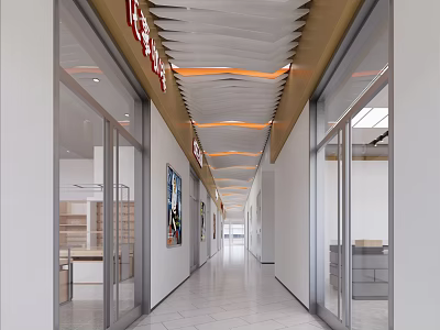 Modern Elevator Corridor Interior Design With Sleek Ceiling Lighting And Glass Doors 3d model
