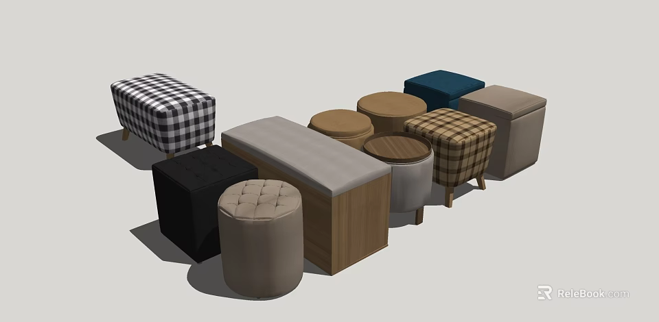 Modern Lazy Sofa Collection With Plaid Patterns And Various Colors For Home 3d model