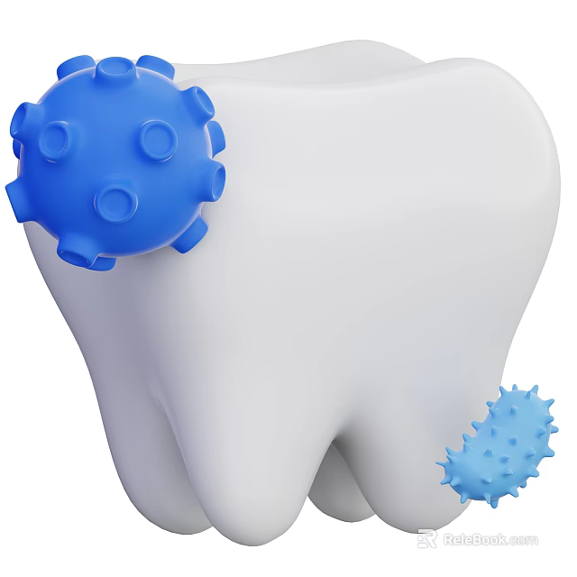 Creative Dental Themed Decorative Ornament Set Featuring White Tooth And Blue Virus Shaped Figurines 3d model 