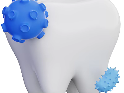 Creative Dental Themed Decorative Ornament Set Featuring White Tooth And Blue Virus Shaped Figurines 3d model