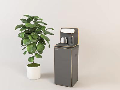 Modern Gray Water Dispenser For Home Living Space With Green Plant In White Pot 3d model