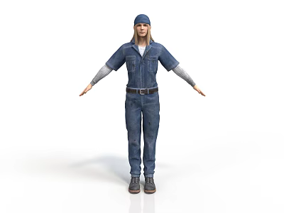Man in blue work uniform and cap standing with arms outstretched isolated on white 3d model