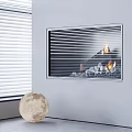 Modern Wall Mounted Fireplace With Burning Flames Blinds And Moon Decor 3d model