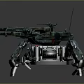 Mechanical Four Legged Combat Robot Game and Movie Character with Weapons and Sci Fi Design